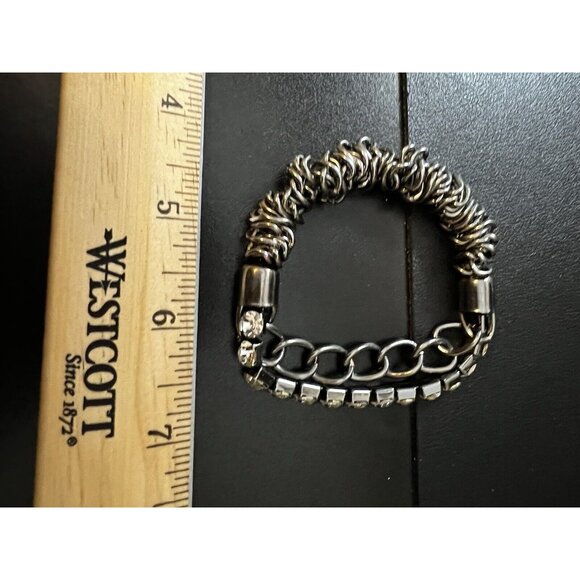 Heavy Silver Metal Rings Chain & Faux Diamond Stretchy Bracelet - Picture 5 of 5